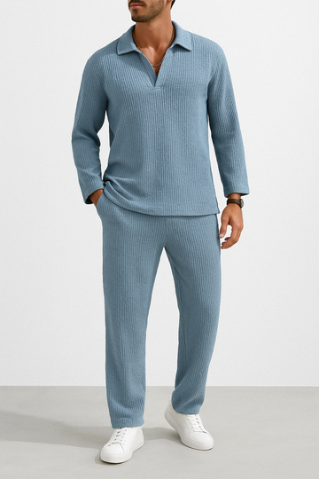 Men’s Lounge Set – Relaxed Fit – Soft Knit Fabric – Long Sleeve Shirt & Full Pants