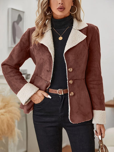 Cold-proof Warm Leather And Velvet Integrated Turn-down Collar Coat