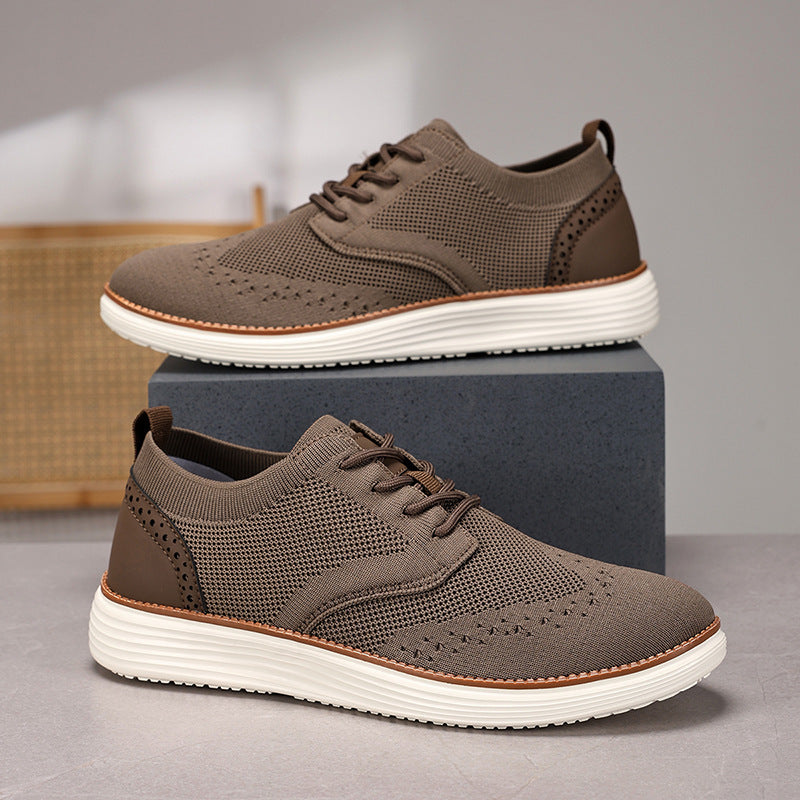 Men’s Knit Dress Shoes – Breathable Fly-Knit – Cushioned Sole – Lace-Up Smart Casual